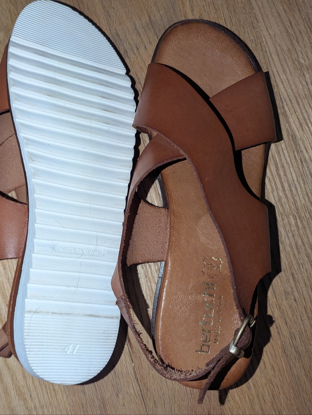 Bertuchi Brown Leather Slingback Sandals Size 41 Made in Spain Open Toe Comfort - Picture 2 of 3